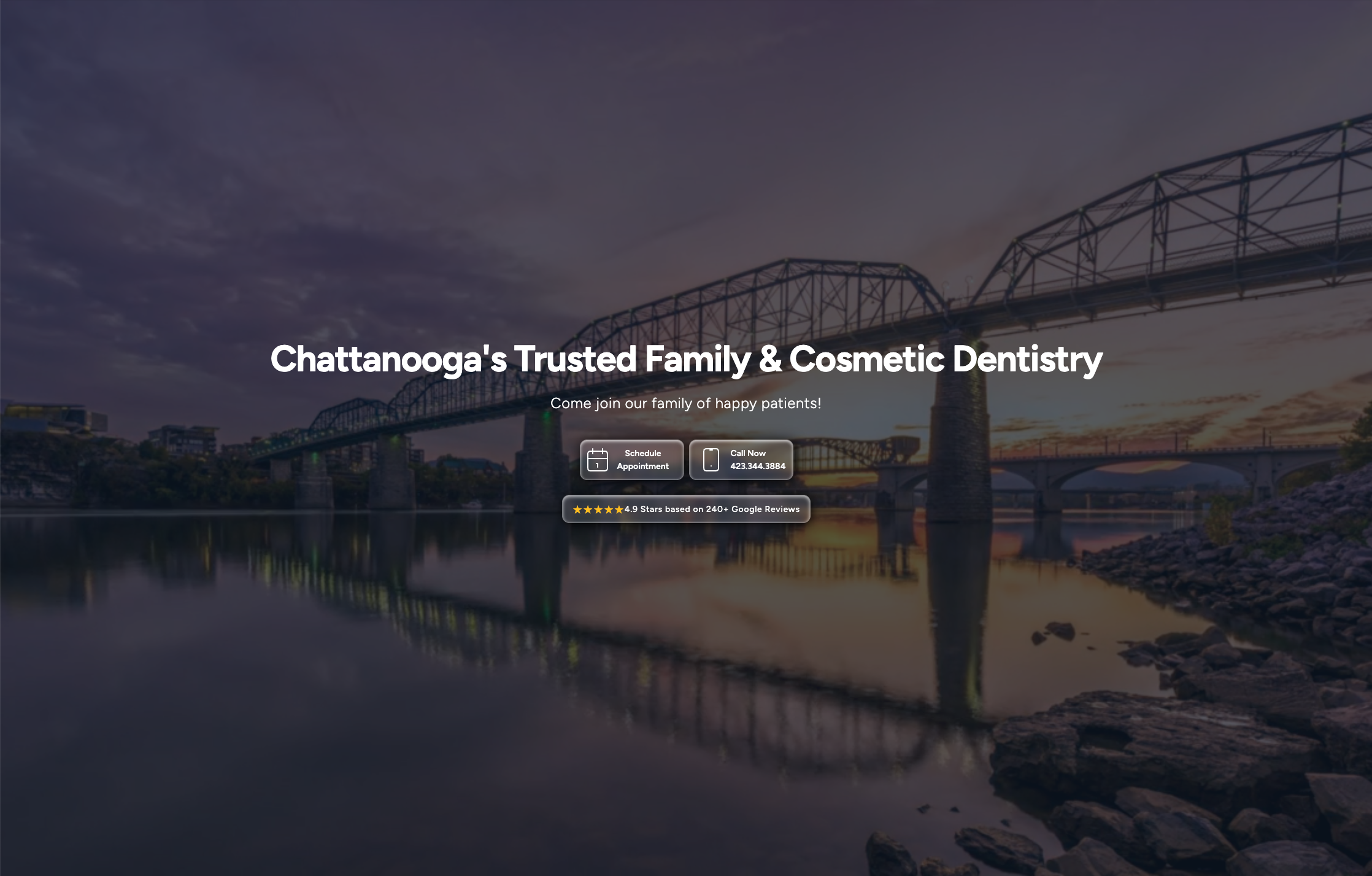 Chattanooga Walnut Street Bridge at sunset - Harrison Family Dentistry serving the Chattanooga community